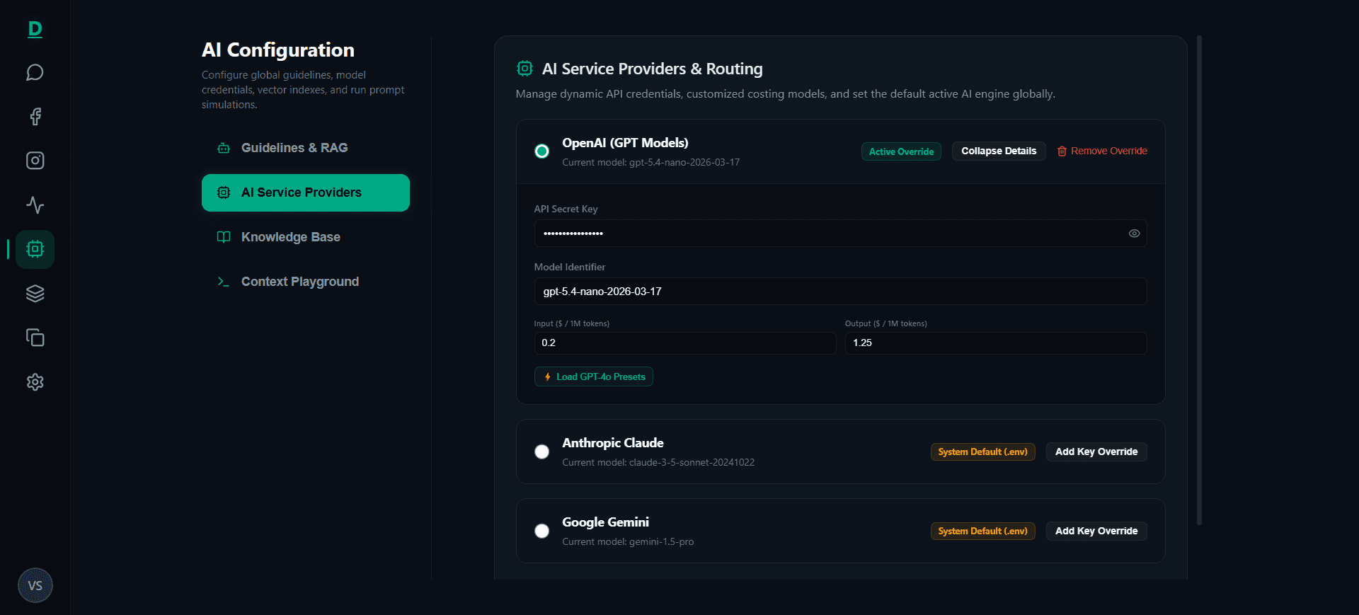 AI Configuration — Multi-Provider Routing (OpenAI/Claude/Gemini)