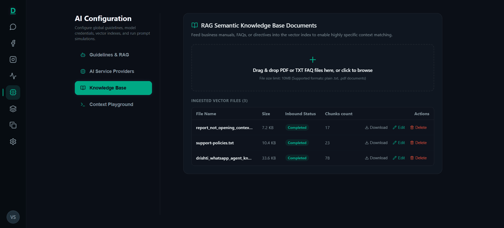 AI Configuration — Qdrant Vector Knowledge Base Ingestion