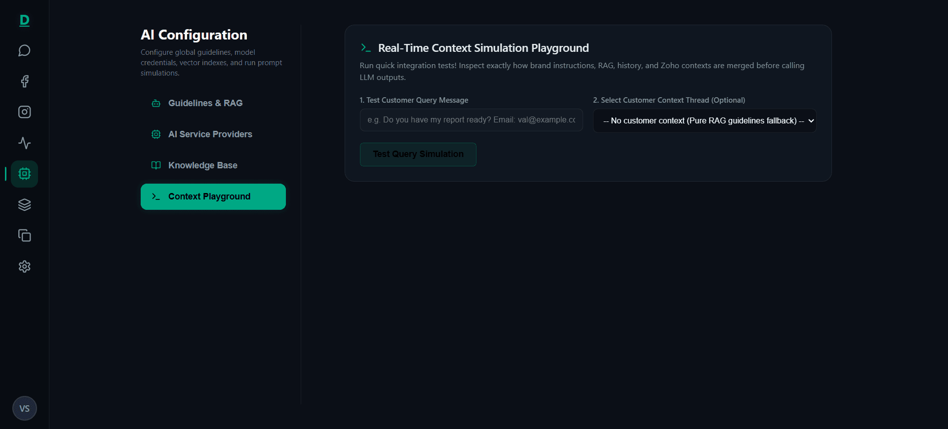 AI Configuration — Real-Time Context Simulation Playground